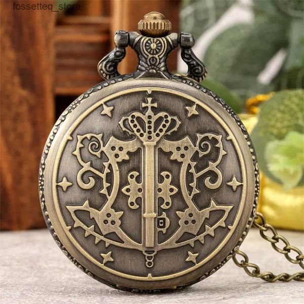 Relógios de bolso vintage anime kuroshitsuji preto mordomo quartzo bolso homens mulheres colar pingente relógio fob corrente retro steampunk relógio l240322