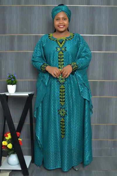 Com Headtie Moda Vestidos Africanos para Mulheres Muçulmanas Rendas Boubou Dashiki Tradicional África Roupas Ankara Outfits Vestido de Noite 240315