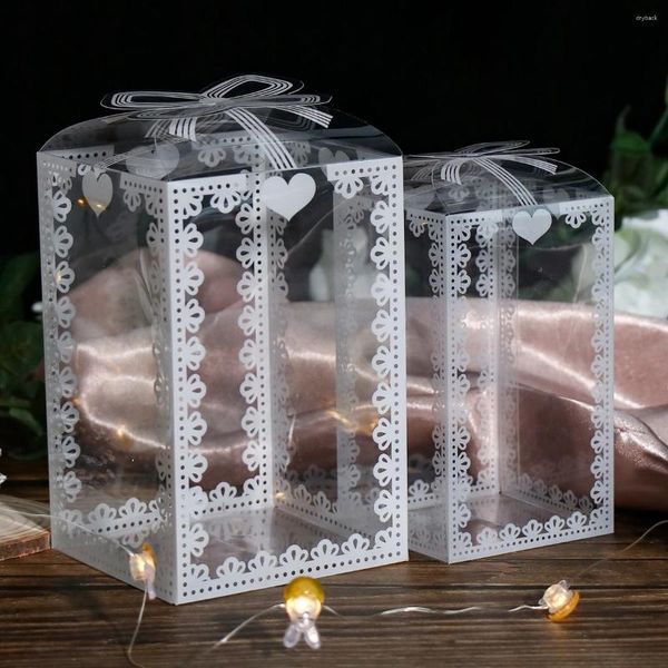 Geschenkpapier 10 Stück transparente PVC-Verpackungsboxen Geburtstag Hochzeit Valentinstag Bevorzugung Schokoladenkuchen Verpackungsboxen Partyzubehör