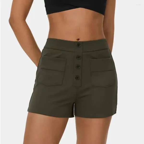 Damen-Shorts mit Knopf, dekorativ, stilvoll, hohe Taille, Sommer, mit Verschlusstaschen, schmale Passform für Dating-Komfort