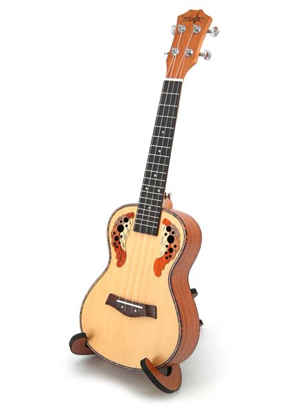 Chitarra SevenAngel 23 pollici Ukulele da concerto Ingrid Abete rosso stile uva Sound Hole 4 punture Mini chitarra acustica elettrica Ukulele Pickup EQ