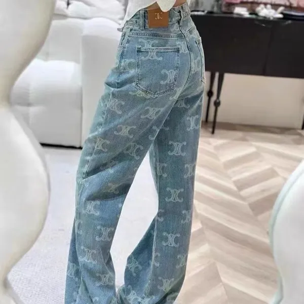 Tasarımcı kot pantolon yüksek bel skinny jeans beyaz yaka mektubu tasarım düz bacak kot pantolon kadınlar kadınlar üst düzey baskılı kot pantolon