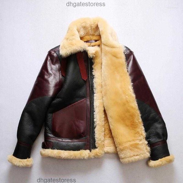 Jaquetas masculinas bdb3 europeu eua tamanho de alta qualidade super quente genuíno casaco de couro de ovelha masculino grande b3 shearling bombardeiro jaqueta de pele militar