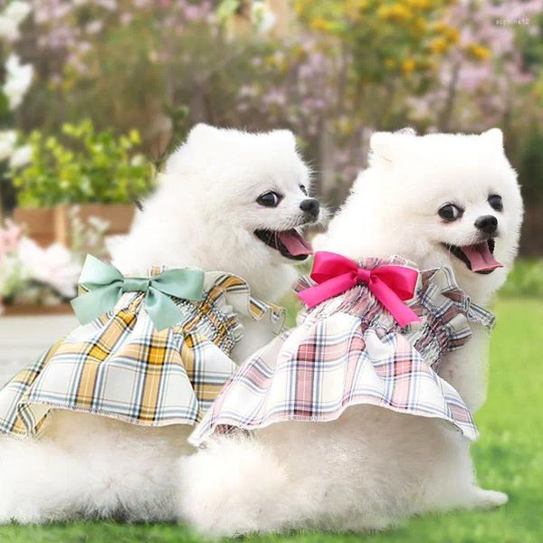 Abbigliamento per cani Gilet Piccolo Medio Moda Carino Primavera Estate Teddy Outfit Classico Sport Bow Lattice Bowtie Abiti stile spiaggia Costume per animali domestici