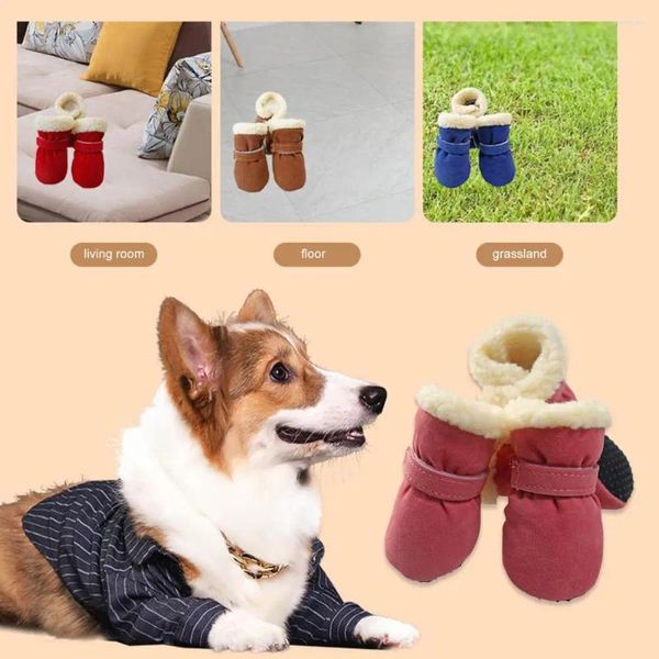 Vestuário para cães 4pcs sapatos para animais de estimação cor sólida evitar frieza sola macia moda cães tênis produto