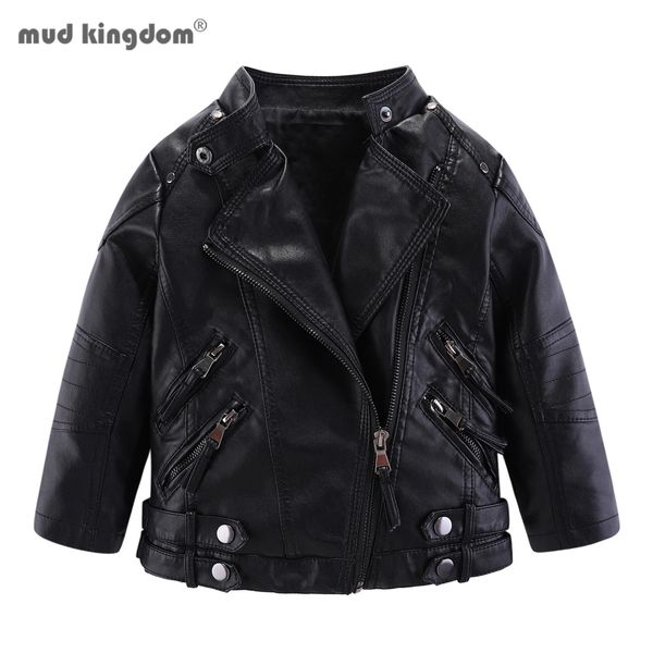 Mudkingdom per bambini giacca in pelle PU per ragazzi in vetrina faux classica giacche da motocicletta asimmetriche per ragazze con zip completa 240319