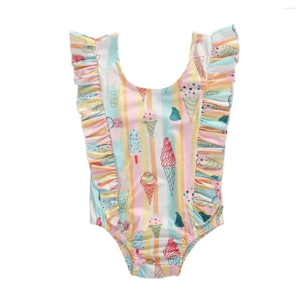 Conjuntos de roupas CitgeeSummer 6m-3years Crianças Bebê Meninas Um Pedaço Biquíni Ruffles Sem Mangas Sorvete Imprimir Beachwear Swimwear