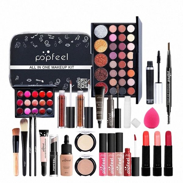Popfeel Lip Gloss Maquiagem Pincel Sombra Blush Líquido Foundati Puff Cosmetic Bag Sobrancelha Lápis Make Up Kit L8LX #