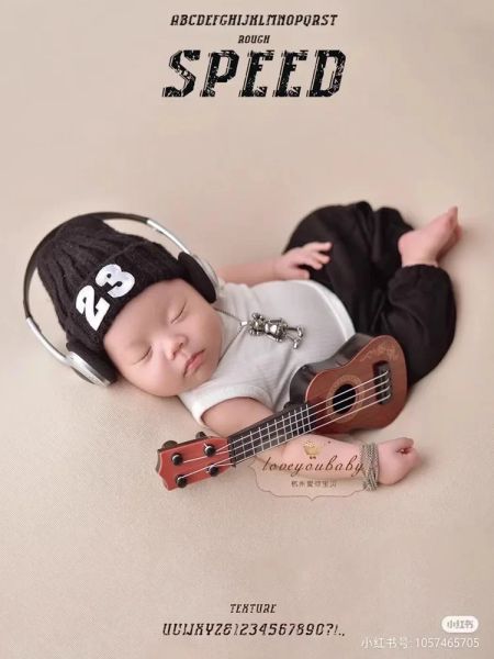 Halsketten Neugeborene Fotografie Requisiten Boy Outfit Rock Kleidung Hut Halskette Guitar Gitarre Hintergrund Baby Fotoshooting Kostüme Accessoires Accessoires