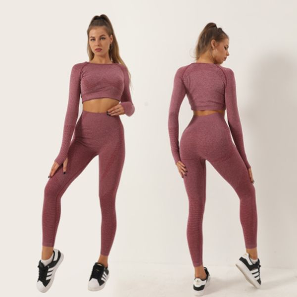 LL Set da Yoga da Donna in Tre Pezzi con Reggiseno a Tre Pezzi Senza Cuciture Europeo e Americano, Top a Maniche Lunghe, Pantaloni Lunghi, Leggings da Yoga per Palestra, Fitness Jacquard da Donna