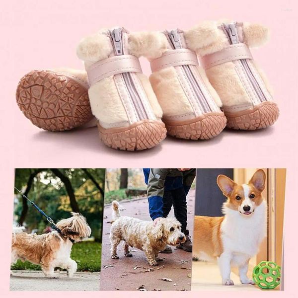 Cão vestuário bonito decoração de orelha sapatos botas de inverno protetores de pelúcia para caminhadas ao ar livre anti-deslizamento cães pequenos