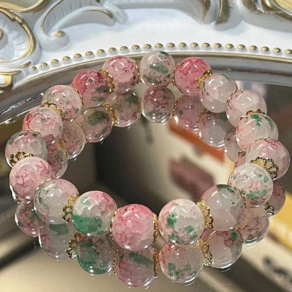 Filo verde rosso crepa gradiente cristallo perline bracciali donne ragazze braccialetto elastico gioielli di moda