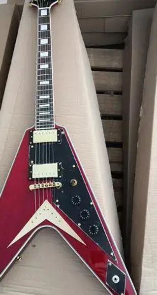 Chitarra cinese fabbrica di chitarre personalizzata nuova colore verde alghe colore rosso vino V shap chitarra elettrica 62