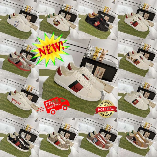 2024 Schuhe Designer Bee Hochwertige Cartoon Ace Leder Schlangenstickerei Weiß, Grün Rote Streifen Klassische Herren- und Damenmode Casual Outdoor Sneakers