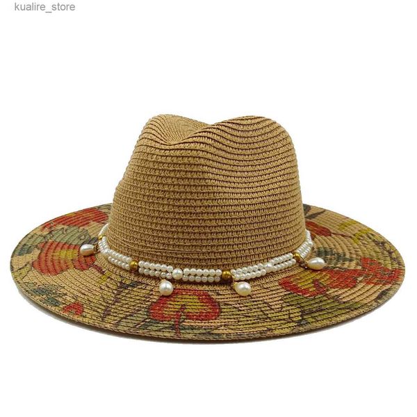 Chapéus de aba larga Bucket Chapéus Graffiti Straw Hat 2023 Design Especial Artista Hat Mens e Womens Panama Church Jazz Hat Fashion Beach Hat Straw Hat L240322