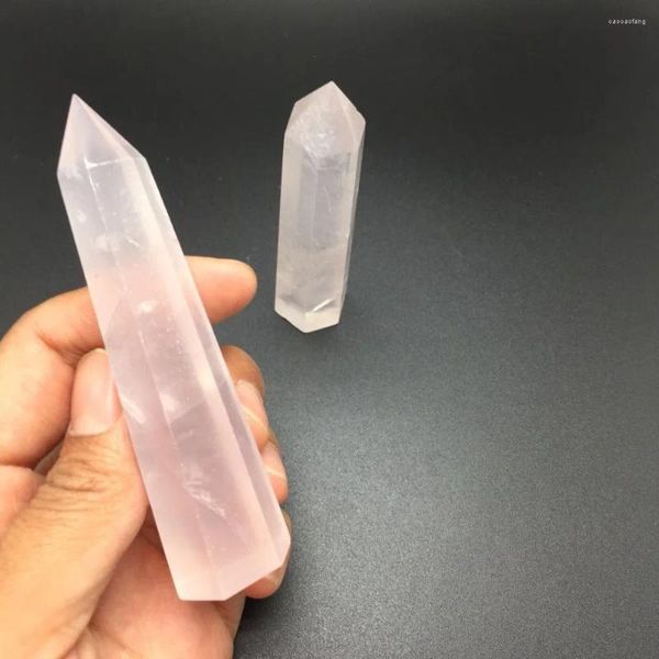 Estatuetas decorativas 1 peça luz natural rosa cristal de quartzo pedra preciosa ponto meditação cura chakra varinha como presente de retorno de casamento