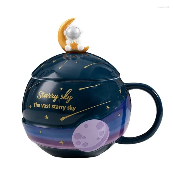 Tazze Per Bambini In Ceramica 420 Ml Pianeta Regalo Creativo Bicchieri Space Walk Tazza da tè con acqua carina con coperchio Tazza da caffè astronauta