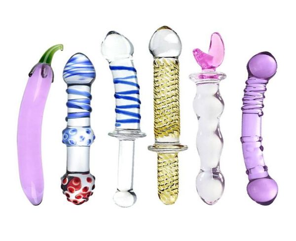 Diferente modelo de vidro vibrador cristal pênis com cabeças duplas enormes plugues ânus butt plug brinquedos sexuais para mulheres2110794