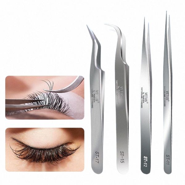 vetus ST Pinças Eyel Make Up Tools Pinças para Eyel Extensi ST-11 ST-12 ST-15 ST-17 Stainl Steel Tweezers 50yc #