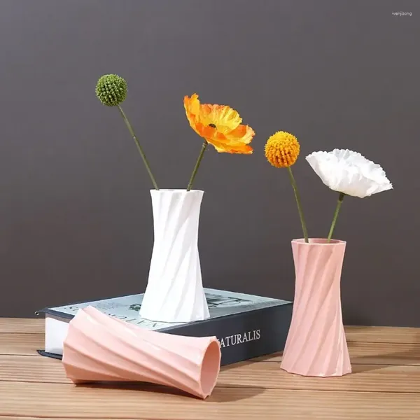 Vasos quebra-resistente plástico colorido vaso minimalista durável vaso recipiente ornamentos suave artesanal vaso de flores mesa