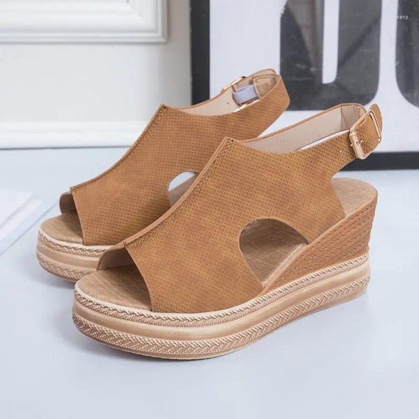 Scarpe eleganti Sandali con zeppa da donna Sandali con zeppa in stile europeo e americano Piattaforma estiva con bocca di pesce da donna