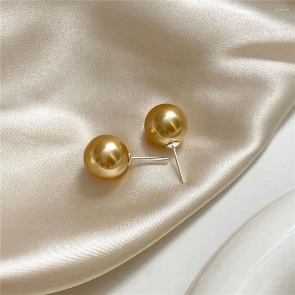 Orecchini a bottone Orecchini a bottone con perle artificiali color oro di alta qualità S925 Ago in argento sterling Gioielli da donna retrò personalizzati alla moda
