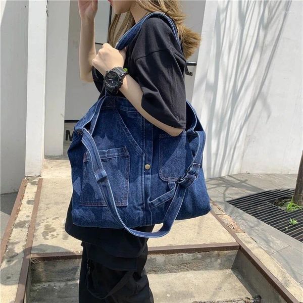 Sacos de ombro denim totes bolsas femininas jeans casual grande capacidade bolsa feminina moda saco de compras elegante tamanho grande garras