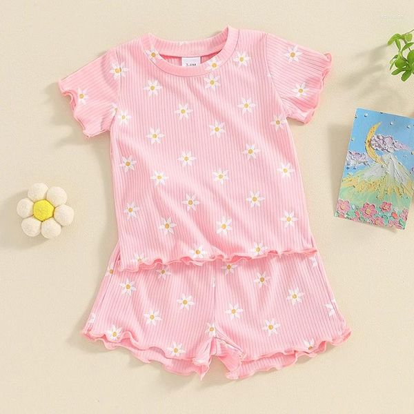 Set di abbigliamento FOCUSNORM 0-4Y Estate Neonate Vestiti Completi Manica corta Girasoli Stampa Trim T-shirt Pantaloncini Set