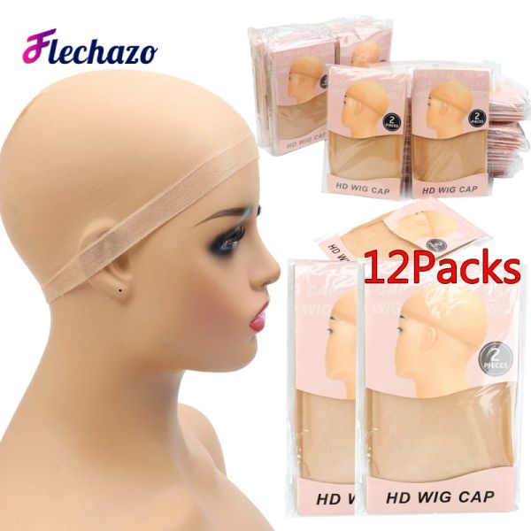 Hairnets Sheer Transparente Peruca Cap Uma Dúzia 12 Pacotes 24 Pcs HD Wig Cap Elastic Nylon Stocking Caps Stretchy Clear Wig Caps Derreter muito bem