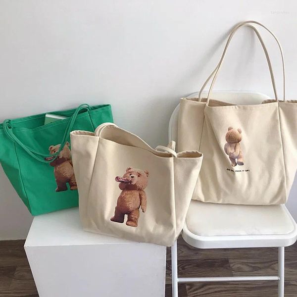 Borse per la spesa Borsa grande in tela da donna Orsetto carino Borsa per libri extra large Tote per la spesa riutilizzabile a spalla per donna