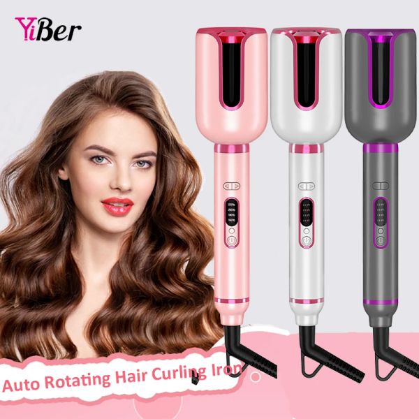 Camisas auto ferros de ondulação do cabelo elétrico automático cerâmica 1 Polegada modelador de cabelo rotativa ondas ondas antitangle curling vacilar grande slot