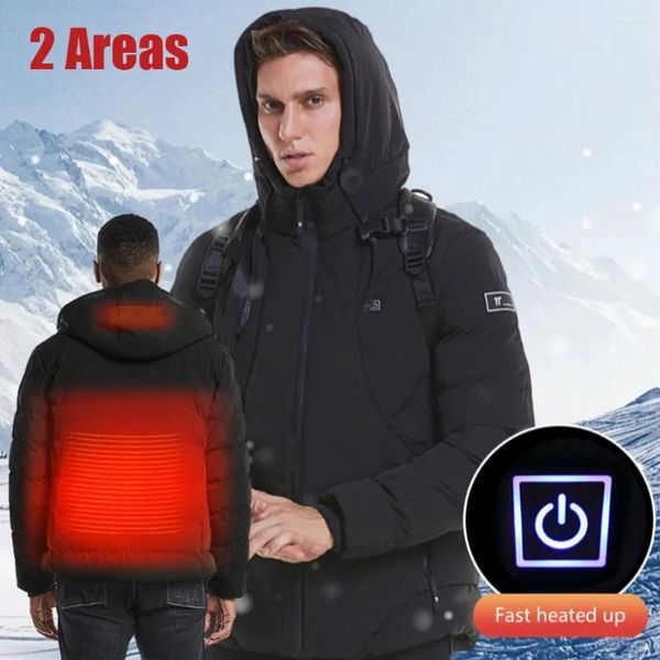 Jaquetas masculinas homens 2 áreas usb aquecido jaqueta inverno ao ar livre aquecimento elétrico quente térmico hoodies casaco cor sólida roupas aquecíveis