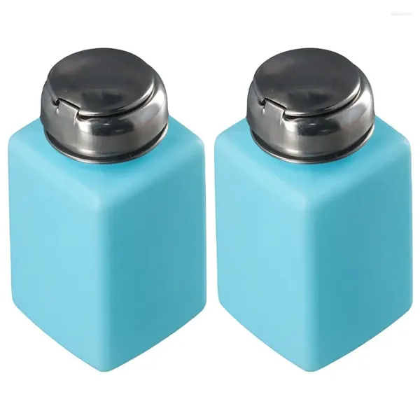 Garrafas de armazenamento Azul Rosa Garrafa Dispensadora Quadrada Plástico Push Down Pump Dispenser 200mL Nail Art