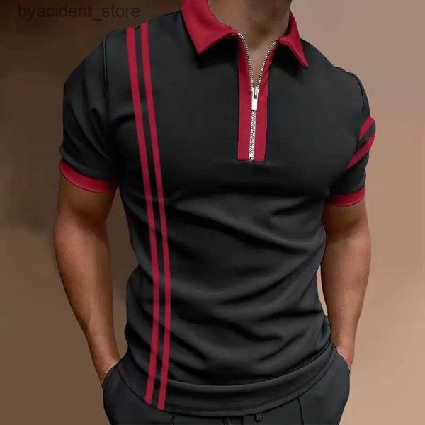 Polos masculinos Verão listrado POLO camisa Europa e Estados Unidos mais vendido de manga curta T-shirt esportes rua mens tamanho grande S-3XL L240320