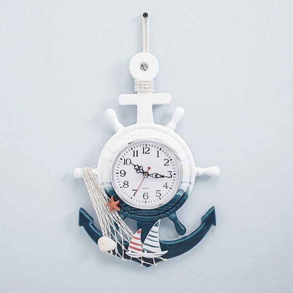 Настенные часы Деревянные часы с лодкой в средиземноморском стиле Художественный подвесной декор Якорь Морская скульптура