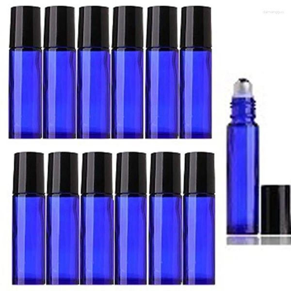 Bottiglie di stoccaggio 250 pezzi fiale a sfera in vetro blu cobalto da 10 ml con bottiglia di olio essenziale con contenitore cosmetico per massaggio con profumo in acciaio inossidabile