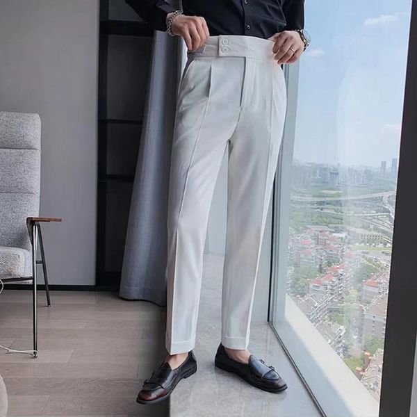 Ternos masculinos masculinos calças terno primavera verão estilo britânico poliéster S-4XL leve estiramento fino marca reta