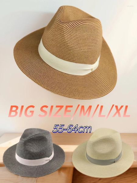 Breite Krempe Hüte Big Head 63 cm Panaman Strohhut mit faltbarem gewebtem Plus Size Damen Herren Jazz Top Cap Sonnenschutz Schattierung