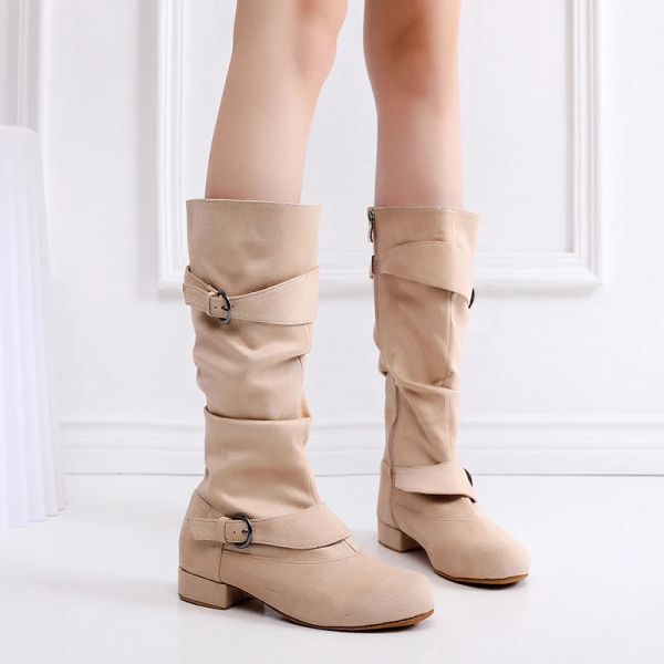 Сапоги женщина бежевые танцевальные ботинки для девочек фланелевые бальные туфли для танцев для женщин мягкие дно латиноамериканские туфли для детей плоская каблука 2,5 см