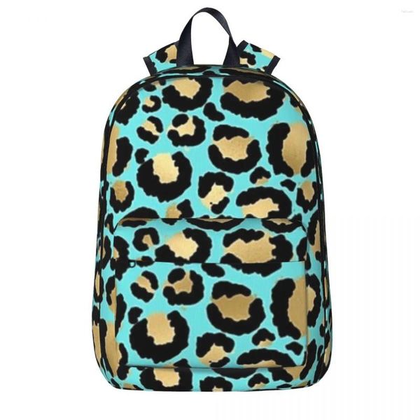 Mochila metálica leopardo impressão manchas de pele menino meninasbookbag estudantes saco de escola dos desenhos animados kidsrucksack portátil mochila ombro