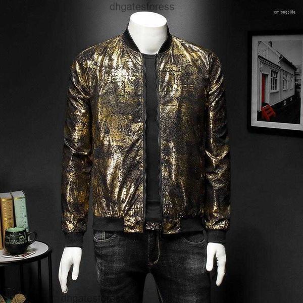 Herren Jacken Luxus Schwarz Gold Druck Party Jacke Outfit Club Bar Mantel Männer Frühling Jacquard Bomber Kleidung