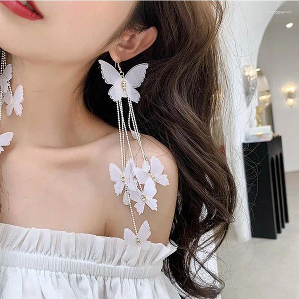 Baumelnde Ohrringe Design Schmuck Lange weiße Schmetterlingsquaste Partygeschenke für Frauen Promi übertriebene Hochzeitskleid-Accessoires