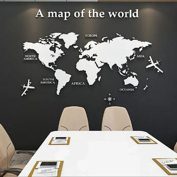 Adesivos 3d acrílico decoração de casa mapa do mundo espelho adesivo de parede diy adesivo de cristal escritório estudo sofá tv fundo adesivo de parede