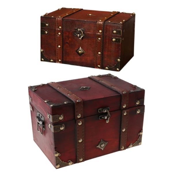 Strumenti Treasure torace vintage in legno scatola da stoccaggio antico organizzatore di gioielli per la scatola di gioielli con cassetta per casa maschera per casa