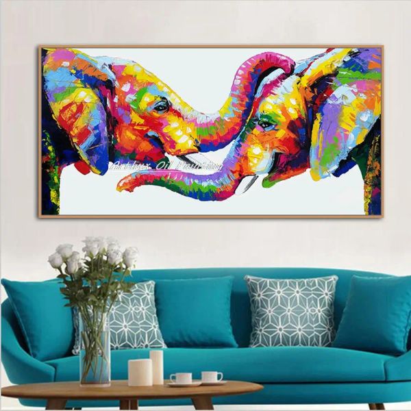 Caligrafia Arthyx, pinturas a óleo de elefante de animais pintados à mão em tela, arte abstrata moderna com faca, imagem de parede para quarto de criança, decoração de casa