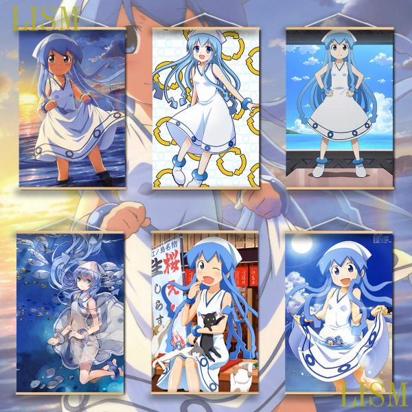 Calligrafia Squid Girl Ikamusume Anime manga Poster da parete in legno massello con pergamena appesa con dipinto su tela