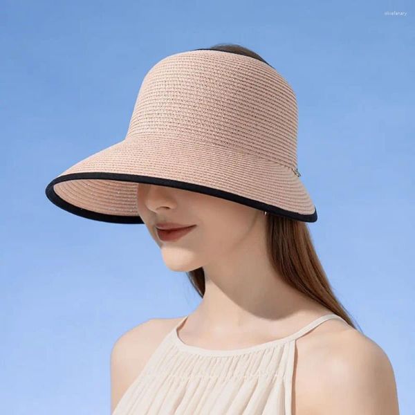 Cappelli a tesa larga Cappello di paglia arrotolato Scava fuori Visiera da sole da spiaggia Cappello di protezione UV traspirante da donna