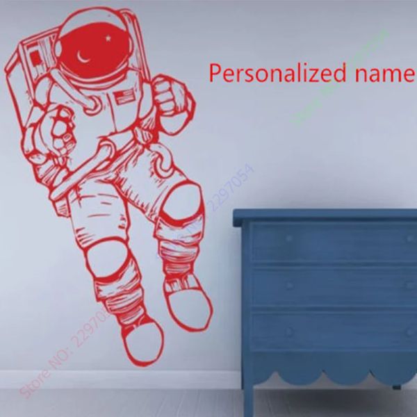 Adesivos nome personalizado espaço exterior astronauta vinil decalque da parede arte decoração para casa adesivo de parede mural decoração