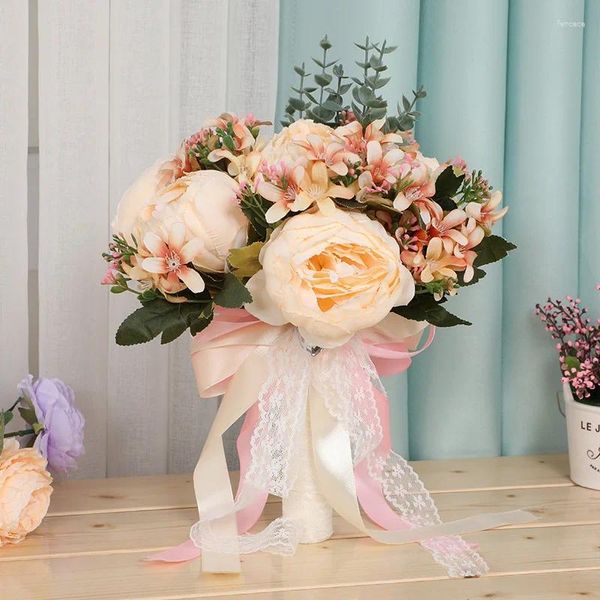 Flores de casamento hongfuyu buquês de noiva artificiais em estoque strass rosa suprimentos noiva noivado segurando