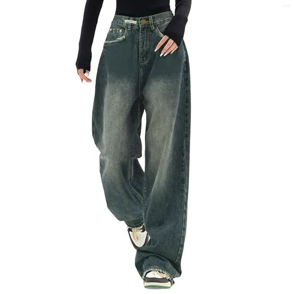 Jeans femininos mulheres jean macacões calças largas cintura alta e estilo menina streetwear moda vintage denim solto ropa de mujer